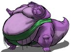 2023 anthro asian_clothing belly belly_overhang big_belly clothing comerboy75 defensive_stance dragon east_asian_clothing geraldo hair hi_res japanese_clothing male mawashi moobs mythological_creature mythological_scalie mythology nipples obese obese_anthro obese_male overweight overweight_anthro overweight_male purple_body purple_eyes purple_hair scalie simple_background solo sumo sumo_wrestler tail thick_thighs 