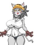  3:4 :3 anthro anthrofied big_breasts biped blush breasts cleavage clothed clothing cute_fangs domestic_cat felid feline felis female female_anthro gloves grey_body grey_face grey_hair hair handwear hi_res inner_ear_fluff kamen_no_hito mammal multicolored_body navel open_:3 open_mouth pupils safety_cat safety_helmet shirt simple_background slit_pupils solo standing tank_top thong topwear torn_clothing torn_tank_top tuft two_tone_body two_tone_face under_boob underwear white_background white_body white_clothing white_face white_shirt white_tank_top white_topwear yellow_sclera 