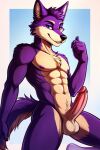  abs anthro athletic athletic_male bedroom_eyes canid canine canis erection fox genitals hybrid male male/male mammal muscular narrowed_eyes obliques pecs penis seductive serratus solo wolf 