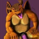 anthro anthroraptor balls dragon european_mythology flangs genitals half-erect horn looking_at_viewer male membrane_(anatomy) membranous_wings mythological_creature mythological_scalie mythology penis purple_eyes scalie slightly_chubby solo tongue tongue_out western_dragon wings zith 