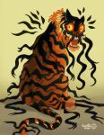  alternate_species animal_focus artist_logo artist_name colored_sclera dream_tiger_(govy9807) english_commentary highres looking_at_viewer monster no_nose open_mouth orange_fur original shadow sharp_teeth teeth tiger tiger_stripes tusks valentinolasso yellow_sclera 
