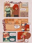  anthro bird_dog cafe canid canine canis clothed clothing comic counter dialogue domestic_cat domestic_dog duo eyewear felid feline felis female fully_clothed fur glasses hair hi_res hoodie hunting_dog inside irish_setter male mammal maple_(puppeypawbs) puppeypawbs rectangular_glasses red_body red_fur red_hair setter shirt speech_bubble syrup_(puppeypawbs) t-shirt text topwear 