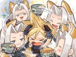  &gt;_&lt; :3 aburaage animal_ears armor black_coat black_gloves blonde_hair blush cheek_poking chest_strap chibi chibi_only chopsticks cloud_strife coat donbei_kitsune_udon evil_grin evil_smile final_fantasy final_fantasy_vii final_fantasy_vii_remake food fox_boy fox_ears fox_tail gloves green_eyes grey_hair grin hand_on_another&#039;s_head happy holding jacket kemonomimi_mode long_bangs long_coat long_hair long_sleeves male_focus meme nervous_sweating nissin nissin_donbei open_mouth parted_bangs pauldrons petting poking product_placement sephiroth short_hair shoulder_armor sleeveless sleeveless_turtleneck smile sonic_surrounded_by_amy_plush_dolls_(meme) space spiked_hair steam suruga_kanade sweat sweatdrop tail turtleneck 
