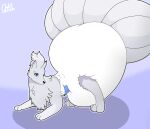  big_diaper canid canine clothed clothing diaper diaper_only female feral fox generation_1_pokemon gl1tchedpup looking_at_viewer mammal multi_tail ninetales nintendo pokemon pokemon_(species) simple_background solo tail topless true_fox 