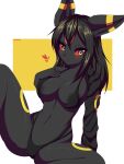  2024 3:4 absurd_res anthro aquakey big_breasts black_body black_fur blush bodily_fluids breasts canid canine clothed clothing digital_media_(artwork) eeveelution female fur generation_2_pokemon hair hi_res looking_at_viewer mammal nintendo nipples pokemon pokemon_(species) simple_background solo umbreon 