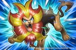  2016 commentary_request gen_6_pokemon male_focus no_humans official_art pokemon pokemon_(creature) pokemon_(game) pokemon_trading_card_game pyroar saitou_naoki solo trading_card 