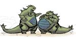  2023 angry anthro argument belly bickering big_belly comerboy75 duo generation_2_pokemon gesture hand_gesture hi_res male male/male nintendo obese obese_anthro obese_male overweight overweight_anthro overweight_male pointing pointing_at_another pokemon pokemon_(species) simple_background size_difference tail tyranitar 