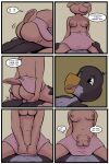 2024 2:3 anthro avian balls beak bird black_body black_feathers bottomwear breasts breasts_and_teats camel camelid chloe_(study_partners) clothed clothing comic dialogue duo english_text eyelashes falcon falconid feathers female female_on_top female_penetrated fur genitals hi_res lying male male/female male_penetrating male_penetrating_female mammal navel nipples nude on_back on_top open_beak open_mouth penetration russ_(study_partners) sex skirt study_partners tan_body tan_fur text thunderouserections topless yellow_beak
