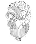 1girl animal_ears bird_ears bird_wings blush dress eighth_note feathers full_moon greyscale hair_between_eyes hat long_sleeves looking_at_viewer monochrome monyomoke moon musical_note mystia_lorelei open_mouth shoes short_hair simple_background sketch smile solo touhou white_background winged_hat wings 