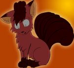  after_transformation ambiguous_gender feral fox0808 fur generation_1_pokemon implied_transformation multi_tail nintendo open_mouth pokemon pokemon_(species) red_body red_fur shocked simple_background sitting solo tail vulpix wide_eyed yellow_eyes 