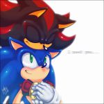  2008 anthro blush clothing gloves green_eyes kycha male male/male shadow_the_hedgehog simple_background sonic_(series) sonic_the_hedgehog white_background 
