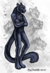  2018 4_toes 5_fingers anthro black_nose digital_media_(artwork) feline flashw green_eyes male mammal nude panther solo standing toes 