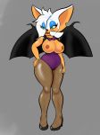  big_breasts blackbetty breasts clothed clothing eyeshadow female makeup mammal necktie nipples penty_hose rouge_the_bat simple_background smile solo sonic_(series) wings 