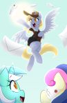  2018 amber_eyes blonde_hair bonbon_(mlp) bottomless clothed clothing cute cutie_mark derp_eyes derpy_hooves_(mlp) earth_pony envelope equine eyebrows eyebrows_visible_through_hair eyelashes feathered_wings feathers female feral flying friendship_is_magic green_hair grey_feathers group hair happy hat hi_res hooves horn horse looking_up lyra_heartstrings_(mlp) mailbag mammal multicolored_hair my_little_pony open_mouth open_smile outside paper pegasus pony purple_hair satchel senseidezzy shirt sky smile sun teeth tongue two_tone_hair unicorn wings yellow_eyes 