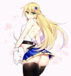  1girl ass blazblue blonde_hair blue_eyes gloves hair_ornament noel_vermillion panties skirt smile solo thighhighs underwear 