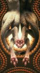  2017 3d_(artwork) albino alinga alkina anthro brown_fur butt claws digital_media_(artwork) dotted_background duo female fur hi_res kangaroo mammal marsupial nude pattern_background pawpads paws sibling simple_background tchaikovsky2 toe_claws twins white_fur 