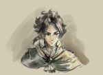  athenawyrm brown_hair cyrus_(octopath_traveler) looking_at_viewer male_focus monochrome octopath_traveler short_hair simple_background smile solo 