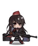  animated_gif bangs black_gloves black_hair boots bren_(girls_frontline) catching character_name chibi closed_eyes closed_mouth dress floating_hair full_body fur_trim gas_mask girls_frontline gloves gun handgun hat light_machine_gun long_hair lowres military military_uniform official_art red_eyes saru sidelocks thigh_boots thighhighs tossing uniform weapon weapon_case wind wind_lift 