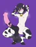  &lt;3 animal_genitalia animal_humanoid animal_penis armwear balls big_balls big_penis blush bovine cattle clothing collar cow_humanoid cowbell crouching danganronpa elbow_gloves equine_penis erection gloves hair horn humanoid kokichi_ouma legwear male mammal navel nipples nude octoboy penis purple_eyes purple_hair simple_background smile solo stockings vein veiny_penis 