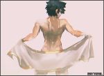  black_border black_hair blue_eyes border closed_mouth cowboy_shot dated fate/grand_order fate_(series) from_behind fujimaru_ritsuka_(male) gen_yoro grey_background looking_back male_focus nude open_towel simple_background solo standing towel wet white_towel 