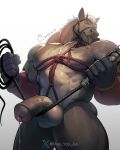 2024 animal_genitalia animal_penis anthro balls black_myth:_wukong bodily_fluids digital_drawing_(artwork) digital_media_(artwork) equid equine equine_genitalia equine_penis erection genital_fluids genitals hair hi_res horse male mammal medial_ring penis precum saliva shan_yao_jun simple_background solo standing tongue tongue_out whip
