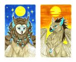  2016 ambiguous_gender anisis avian beak blue_eyes brown_feathers brown_fur feathered_wings feathers fur gryphon tan_feathers tan_fur traditional_media_(artwork) wings 
