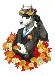  2016 5_fingers anisis anthro black_nose blue_eyes canine clothed clothing dog looking_at_viewer male mammal smile solo traditional_media_(artwork) 