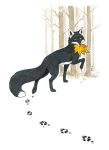  2016 amber_eyes ambiguous_gender anisis black_fur black_nose canine fox fur leaf looking_at_viewer mammal paws smile traditional_media_(artwork) 