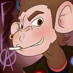  band brown_fur cigarette clothed clothing colored colored_hair cyndiquill200 fur graffiti headshot male mammal monkey piercing primate punk punkey_(character) teenager young 