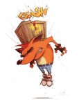  anthro bandicoot belt box clothing crash_bandicoot crash_bandicoot_(series) devil_hs eyes_closed fingerless_gloves gloves jeans mammal marsupial pants simple_background sneakers video_games white_background 