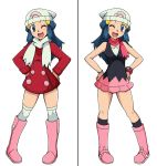  blue_eyes blue_hair breasts coat hat hikari_(pokemon) kuro_hopper pink_footwear pokemon pokemon_(anime) pokemon_dp_(anime) scarf skirt 
