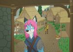  blue_fur bluefox canide canine colorfull cute dankdeer elder fox fur landscape mammal nyaaa_foxx river scrolls skyrim tes the_elder_scrolls town video_games wood 