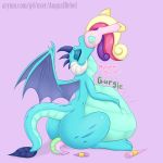  ambiguous_gender augustbebel belly big_belly dragon equine eyes_closed female friendship_is_magic horse mammal my_little_pony oral_vore pink_background pony princess_cadance_(mlp) princess_ember_(mlp) simple_background spike_(mlp) vore 
