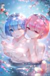  breast_grab naked nipples possible_duplicate ram_(re_zero) re_zero_kara_hajimeru_isekai_seikatsu rem_(re_zero) see_through towel wet wet_clothes xing_(artist) yuri 