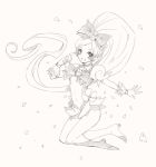  :d breasts covered_navel cure_blossom full_body hanasaki_tsubomi heartcatch_precure! kara_(color) long_hair looking_at_viewer monochrome navel open_mouth petals precure smile solo very_long_hair 