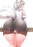  animal_humanoid bent_over big_butt blush butt clothed clothing female fur hair humanoid looking_back momiji_inubashiri shishi_juuroku skirt solo thick_thighs touhou white_fur white_hair wolf_humanoid 