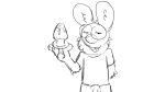  2016 4_fingers anthro black_and_white buckteeth buttplug clothed clothing donkeypunch eyewear glasses holding_object holding_sex_toy lagomorph long_ears lube male mammal monochrome rabbit sex_toy shirt simple_background sketch solo tarketto teeth tenting toony white_background 