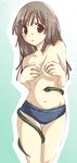  bad_id bad_pixiv_id bakemonogatari brown_hair covering covering_breasts monogatari_(series) red_eyes sengoku_nadeko snake solo topless yumesato_makura 