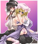  bra danshaku lingerie long_sleeves maribel_hearn multiple_girls panties socks touhou underwear usami_renko yuri 