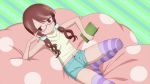  a_channel brown_hair denim denim_shorts glasses looking_at_viewer screencap shorts sweater_vest tennouji_nagisa twintails 