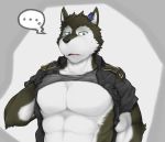  anthro aro_rouon canine clothed clothing fur green_eyes kemono looking_at_viewer male mammal muscular muscular_male nazimi00 open_mouth solo utau white_fur wolf 