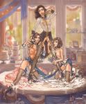  3girls bioshock boots breasts cake choker drink dual_persona elizabeth_(bioshock_infinite) food high_heel_boots high_heels lips multiple_girls nipples ponytail 