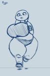  animated anthro big_breasts blue_and_white bouncing_breasts breasts buckteeth clothed clothing cute exercise female footwear front_view fully_clothed grey_background hi_res huge_breasts lagomorph mammal midriff monochrome overweight plaga rabbit running shoes simple_background solo standing teeth thick_thighs wide_hips 