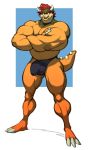  analon_(artist) anthro big_biceps big_bulge big_muscles bowser bulge claws clothing crossed_arms facial_piercing hair male mario_bros muscular muscular_male nintendo nose_piercing nose_ring orange_skin pecs penis_outline piercing red_hair simple_background small_head smile solo standing underwear video_games 
