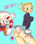  2018 animate_inanimate big_butt breasts butt clothing cuphead_(character) cuphead_(game) devilmary english_text female gloves huge_butt humanoid male ms._chalice not_furry object_head panties signature skirt slapping text underwear 