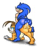  balls bent_over blue_eyes butt cum cum_in_ass cum_inside duo eccentricspider feet green_eyes male male/male mammal miles_prower penetration penis sex simple_background sonic_(series) sonic_the_hedgehog video_games white_background 