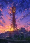  cloud cloudy_sky ground_vehicle highres kobe kobe_port_tower motor_vehicle niko_p no_humans original outdoors real_world_location scenery sky star_(sky) sunset tower tree 