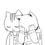  anthro cat clothed clothing duo feline hoodie japanese_text kuehiko_roshihara male mammal simple_background stripes tapio_chatarozawa text ueno_ebi_sen whiskers white_background working_buddies! 