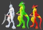 3d_(artwork) animal_genitalia anthro cetacean claws digital_media_(artwork) digitigrade dolphin dragon erection feet frill_(anatomy) genital_slit genitals group hi_res horn knot knotted_penis looking_at_viewer male mammal marine membrane_(anatomy) monodontid mythological_creature mythological_scalie mythology narwhal penis scalie standing tail toe_claws toes toothed_whale trio webbed_feet zealotdkd