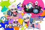  beanie black_legwear blue_eyes blue_hair blush boots domino_mask full_body hat hikari_(pokemon) inkling kneehighs long_hair makoto_daikichi mask nude paint_splatter pink_footwear pink_skirt piplup pokemon pokemon_(anime) pokemon_(game) pokemon_dppt scarf skirt splatoon_(series) super_soaker 